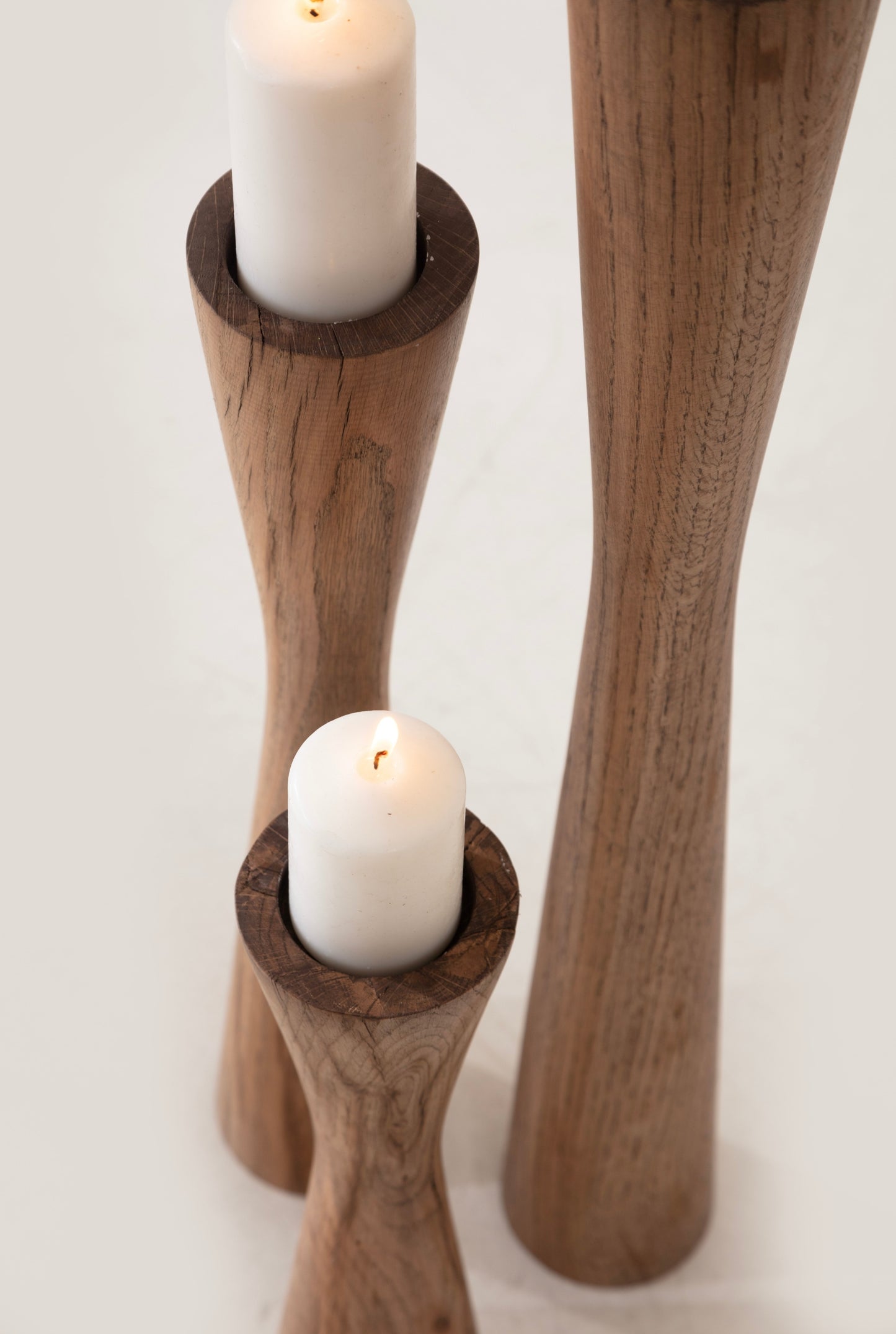 Doğal Dışbudak Ahşap 3'lü Mumluk Seti