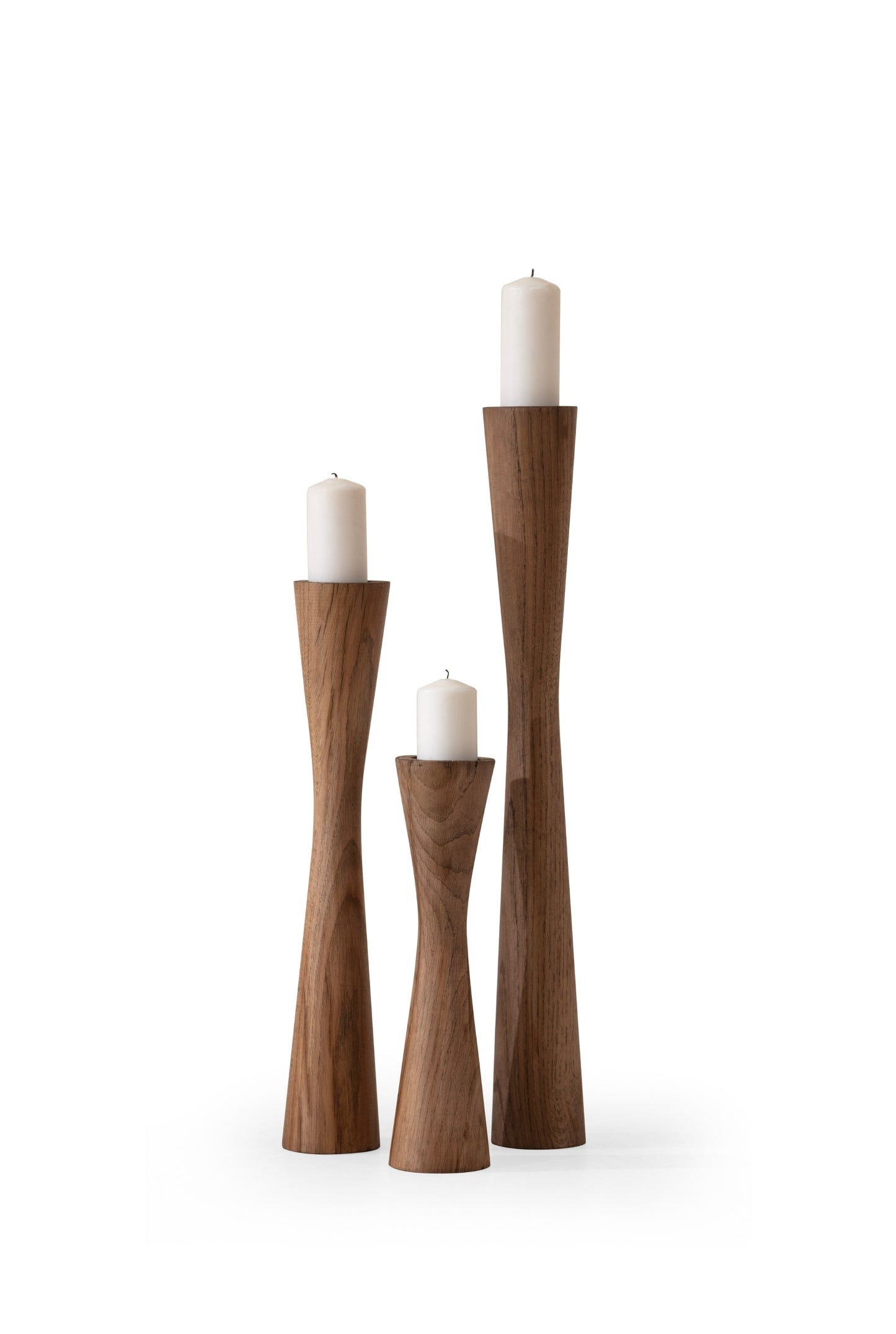 Doğal Dışbudak Ahşap 3'lü Mumluk Seti