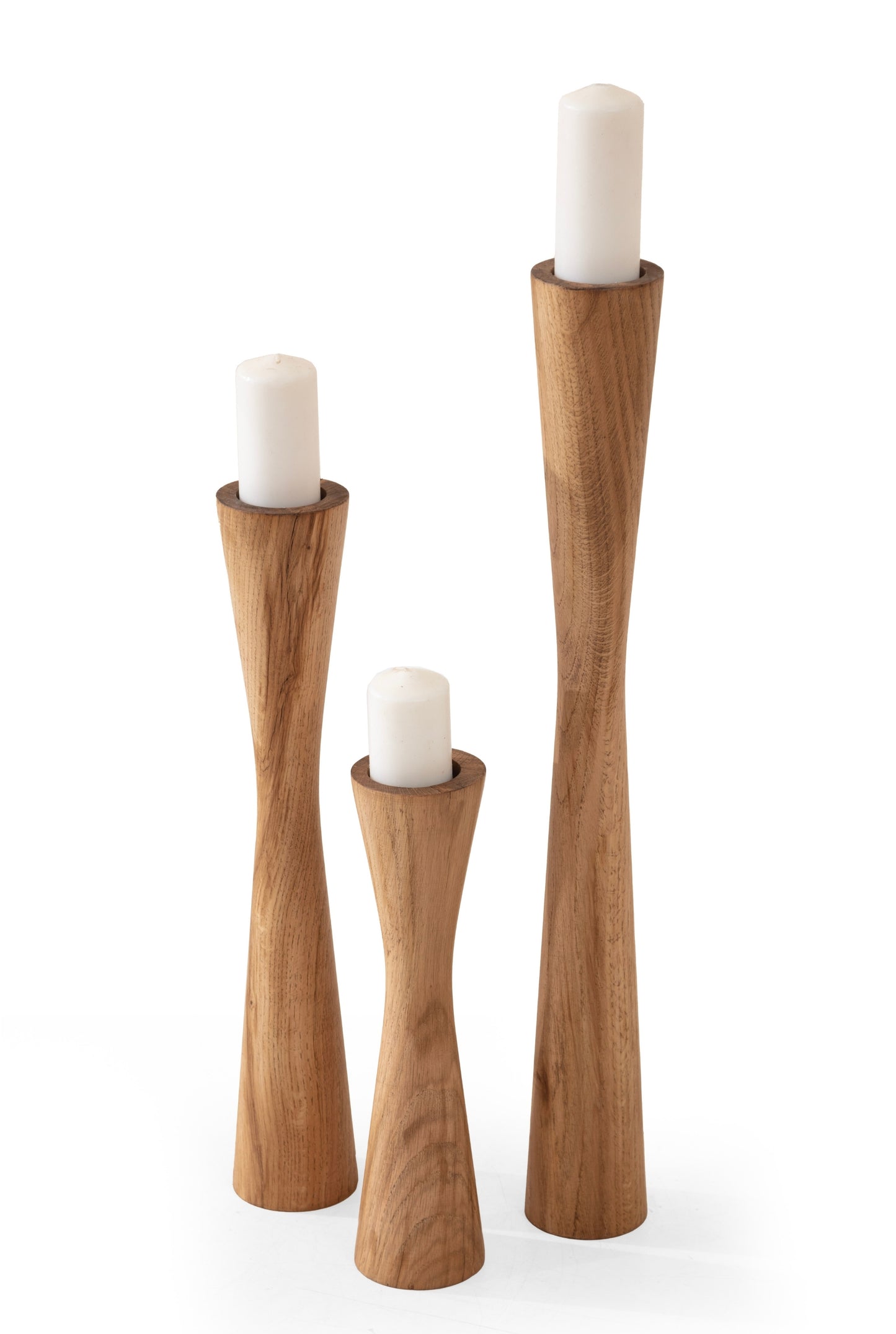 Doğal Dışbudak Ahşap 3'lü Mumluk Seti
