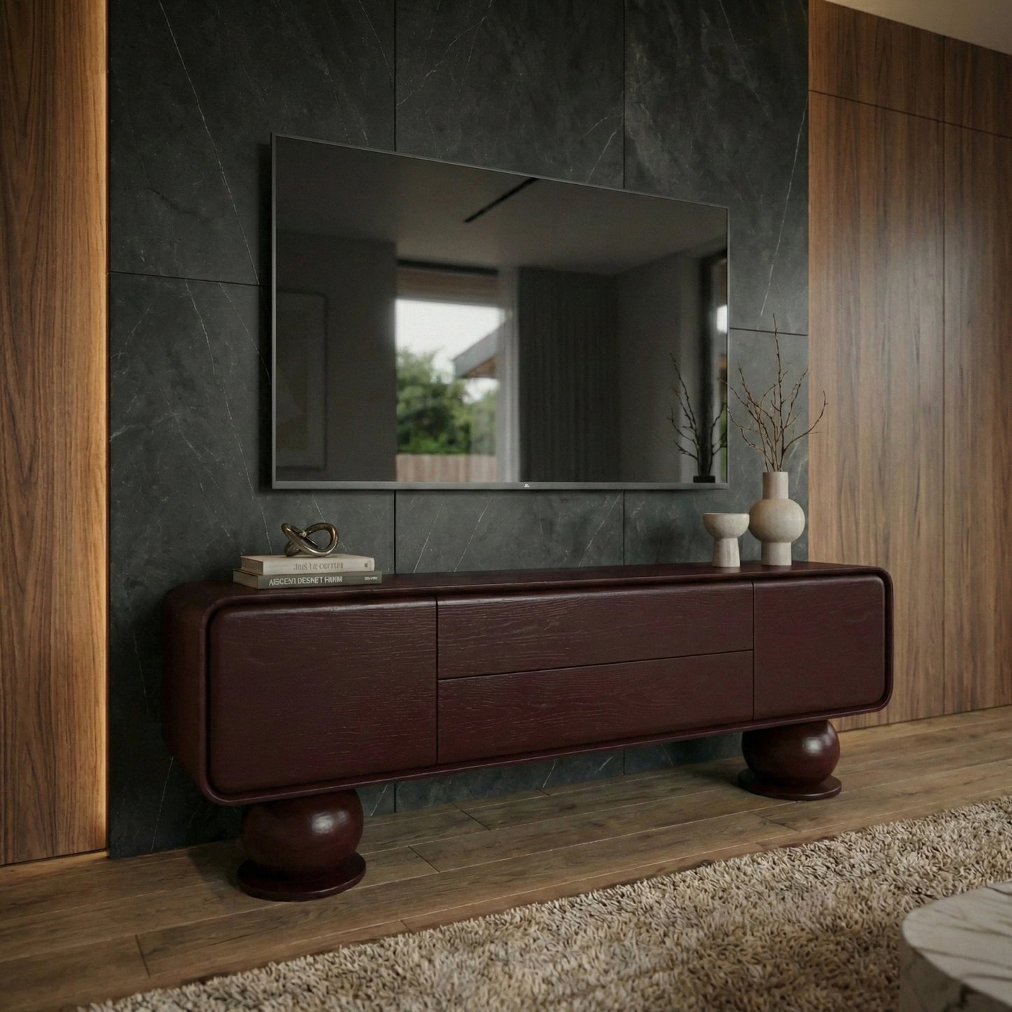 Beha Ahşap Tv Ünitesi Bordo