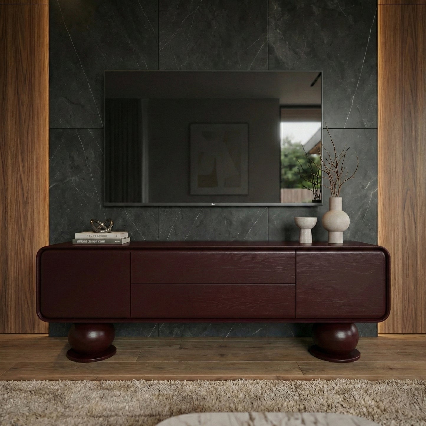 Beha Ahşap Tv Ünitesi Bordo